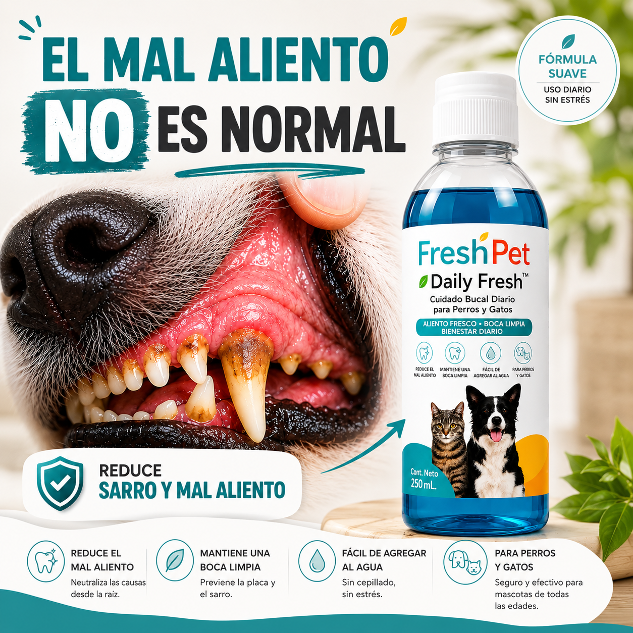 🌿 FreshPet™ Cuidado Bucal Diario para Perros y Gatos
