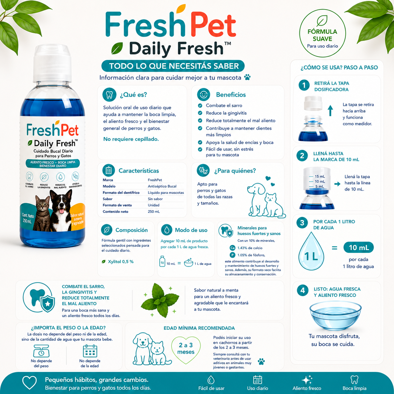 🌿 FreshPet Daily Fresh™  Cuidado Bucal Diario para Perros y Gatos